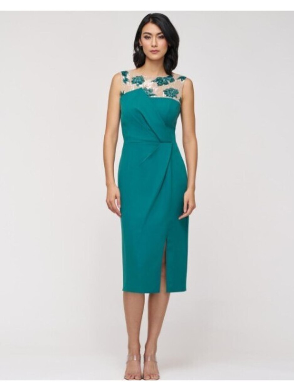 JS Collection Women's Adelaide Illusion-Yoke Embellished Sheath Dress